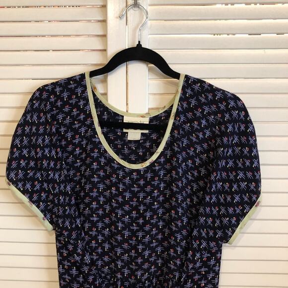 Vintage Zoe Blue Printed Belted Dress Large - Picture 3 of 7